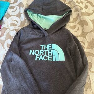 The North Face Charcoal Hoodie with Aqua Logo